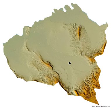 Afganistan 'ın Kunduz bölgesi, başkenti beyaz arka planda izole edilmiş. Topografik yardım haritası. 3B görüntüleme