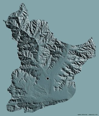 Afganistan eyaleti Laghman 'ın şekli, başkenti katı bir renk arkaplanı ile izole edilmiş. Renkli yükseklik haritası. 3B görüntüleme