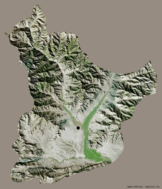 Afganistan eyaleti Laghman 'ın şekli, başkenti katı bir renk arkaplanı ile izole edilmiş. Uydu görüntüleri. 3B görüntüleme