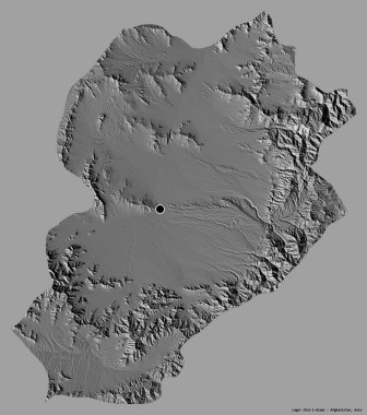 Logar 'ın şekli, Afganistan eyaleti, başkenti katı bir renk arkaplanı ile izole edilmiş. Çift seviyeli yükseklik haritası. 3B görüntüleme