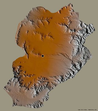 Logar 'ın şekli, Afganistan eyaleti, başkenti katı bir renk arkaplanı ile izole edilmiş. Topografik yardım haritası. 3B görüntüleme