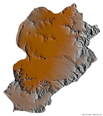 Afganistan 'ın başkenti beyaz arka planda izole edilmiş, Logar' ın şekli. Topografik yardım haritası. 3B görüntüleme