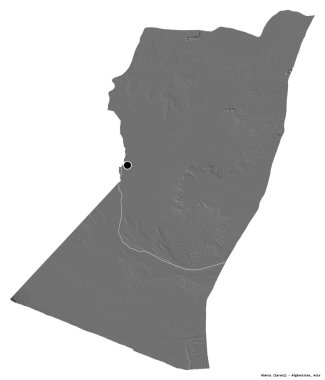 Afganistan 'ın Nimruz eyaleti, başkenti beyaz arka planda izole edilmiş. Çift seviyeli yükseklik haritası. 3B görüntüleme
