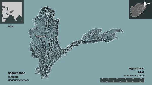 Tvar Badachšanu Provincie Afghánistán Jeho Hlavního Města Měřítko Vzdálenosti Náhledy — Stock fotografie