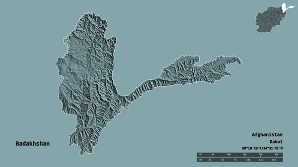 Kształt Badachszanu Prowincji Afganistanu Stolicą Odizolowaną Solidnym Tle Skala Odległości — Zdjęcie stockowe