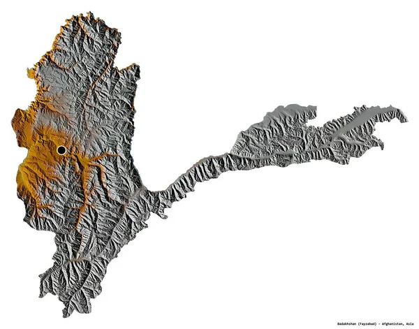 阿富汗巴达赫尚省的形状 其首都被白色背景隔离 地形浮雕图 3D渲染 — 图库照片