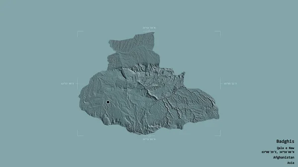 アフガニスタンの州 バジグの地域は 洗練された境界線の箱の中にしっかりとした背景に隔離されています ラベル 色の標高マップ 3Dレンダリング — ストック写真