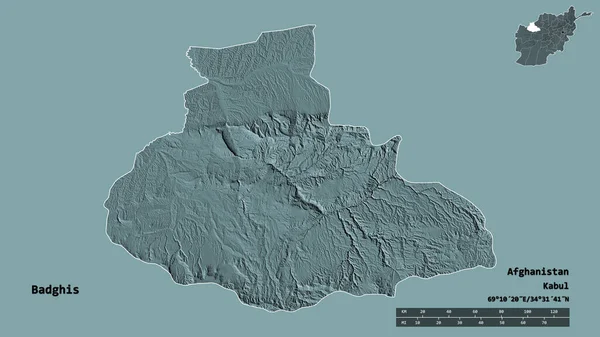 Kształt Badghis Prowincji Afganistanu Stolicą Odizolowaną Solidnym Tle Skala Odległości — Zdjęcie stockowe