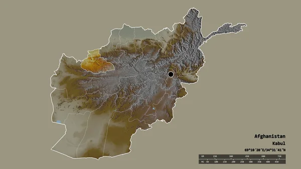 主要な地域部門と分離されたバジグ地域とアフガニスタンの荒廃した形 ラベル 地形図 3Dレンダリング — ストック写真