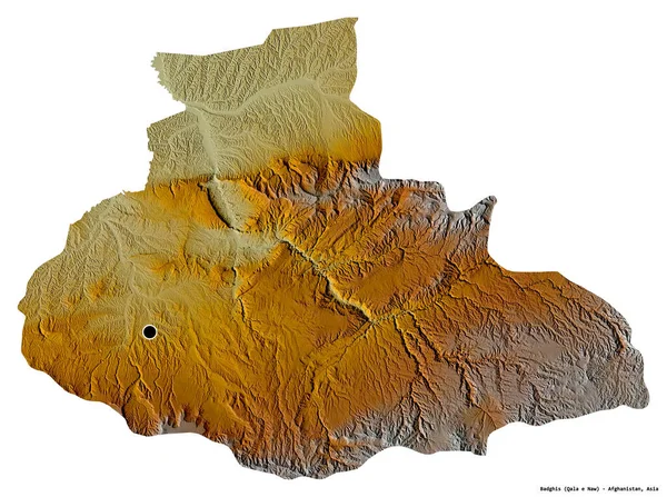 阿富汗巴吉斯省的形状 其首都被白色背景隔离 地形浮雕图 3D渲染 — 图库照片