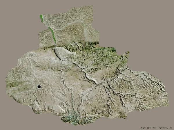 阿富汗巴吉斯省的形状 其首都以纯色背景隔离 卫星图像 3D渲染 — 图库照片
