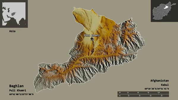 Form Baghlan Provinsen Afghanistan Och Dess Huvudstad Avståndsskala Förhandsvisningar Och — Stockfoto