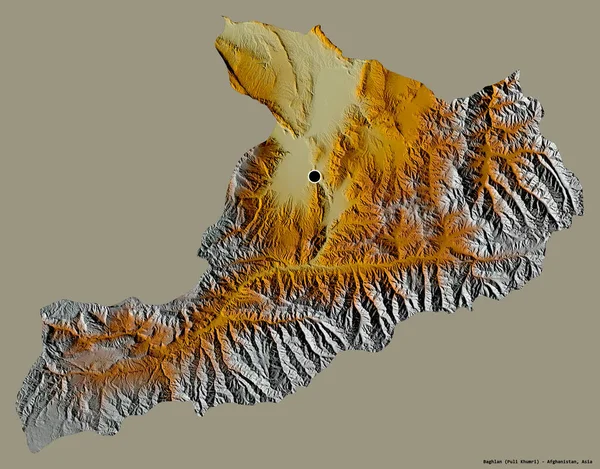 阿富汗省巴格兰的形状 其首都被隔离在纯色的背景下 地形浮雕图 3D渲染 — 图库照片