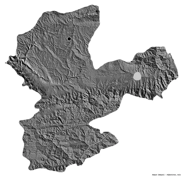 阿富汗巴米扬省的形状 其首都被白色背景隔离 Bilevel高程图 3D渲染 — 图库照片