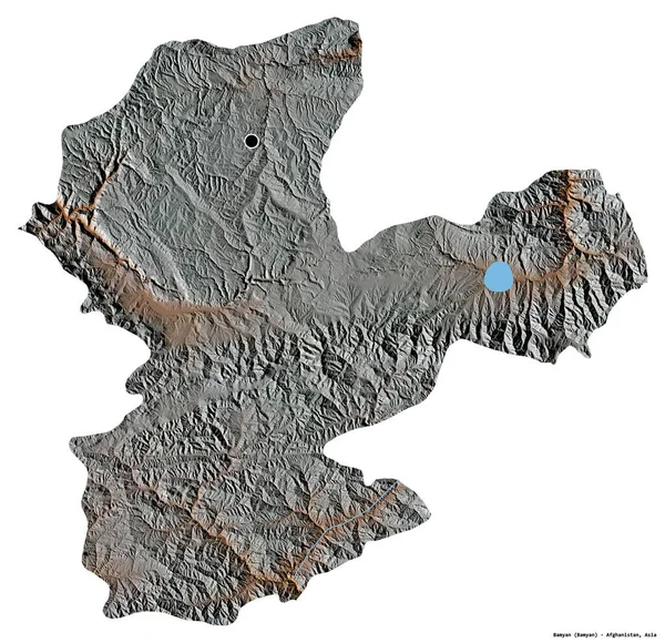 Shape Bamyan Province Afghanistan Its Capital Isolated White Background Topographic — Stock Photo, Image