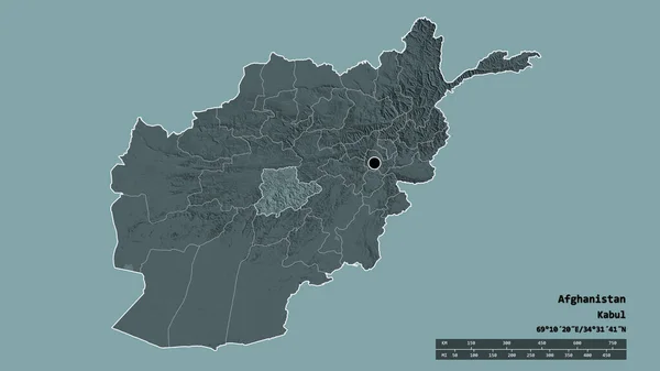 Desaturerad Form Afghanistan Med Dess Huvudstad Huvudsakliga Regionala Indelning Och — Stockfoto