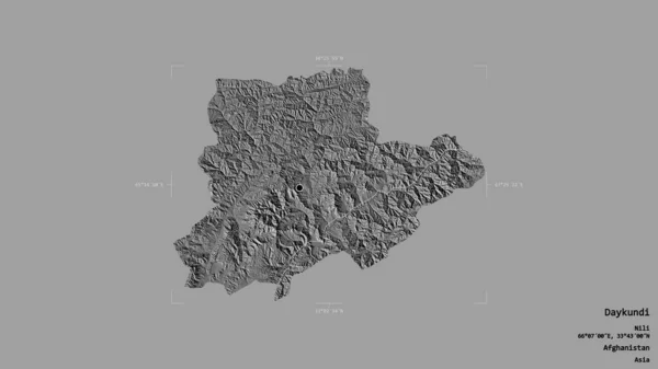 アフガニスタンの省 Daykundiの地域は 洗練された境界ボックス内の強固な背景に隔離されています ラベル 標高マップ 3Dレンダリング — ストック写真