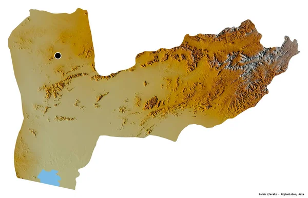 アフガニスタンの州ファラーの形で その首都は白い背景に隔離されています 地形図 3Dレンダリング — ストック写真