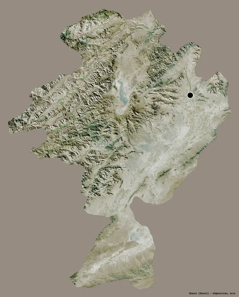 アフガニスタンの州 ガズニの形で その首都はしっかりとした色の背景に隔離されています 衛星画像 3Dレンダリング — ストック写真