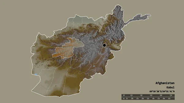 アフガニスタンの首都 主要地域部門 分離されたゴール地域での荒廃した形 ラベル 地形図 3Dレンダリング — ストック写真