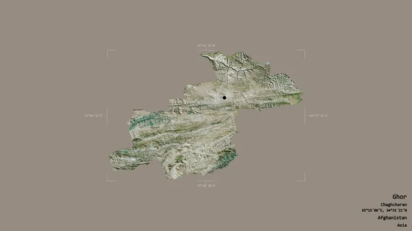 Area Ghor Province Afghanistan Isolated Solid Background Georeferenced Bounding Box — Stock Photo, Image