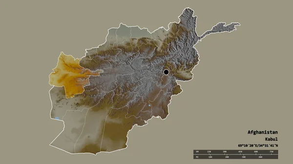 アフガニスタンの首都 主な地域部門と分離されたヘラート地域での荒廃した形 ラベル 地形図 3Dレンダリング — ストック写真