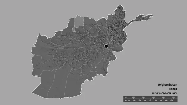 アフガニスタンの首都 主な地域部門と分離されたJowzjan地域での荒廃した形 ラベル 標高マップ 3Dレンダリング — ストック写真