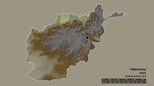 Desaturated Shape Afghanistan Its Capital Main Regional Division Separated Jowzjan — Stock Photo, Image