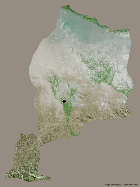 アフガニスタンの州 ジョウジャンの形で その首都はしっかりした色の背景に隔離されています 衛星画像 3Dレンダリング — ストック写真
