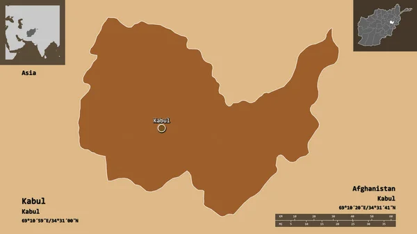Form Kabul Provinsen Afghanistan Och Dess Huvudstad Avståndsskala Förhandsvisningar Och — Stockfoto