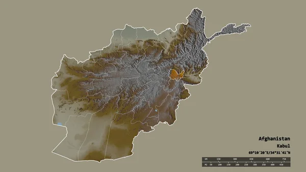 アフガニスタンの首都 主な地域部門 分離されたカブール地域での荒廃した形 ラベル 地形図 3Dレンダリング — ストック写真