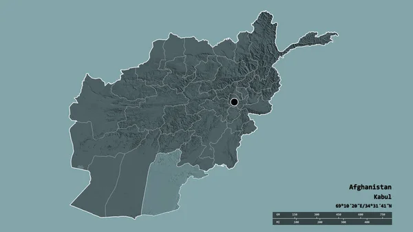 Forme Désaturée Afghanistan Avec Capitale Principale Division Régionale Région Séparée — Photo