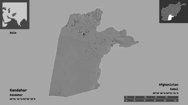 Forma Kandahar Provincia Afganistán Capital Escala Distancia Vistas Previas Etiquetas —  Fotos de Stock