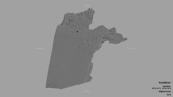 アフガニスタンのカンダハール州の地域は 洗練された境界線の箱の中にしっかりとした背景に隔離されています ラベル 標高マップ 3Dレンダリング — ストック写真