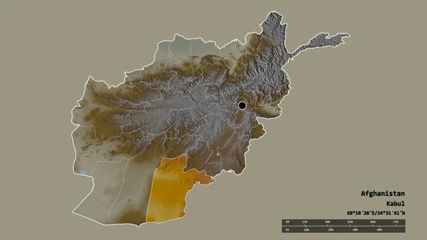 主な地域部門と分離カンダハール地域とアフガニスタンの荒廃した形 ラベル 地形図 3Dレンダリング — ストック写真