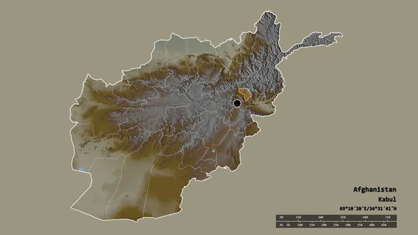 Desaturated Shape Afghanistan Its Capital Main Regional Division Separated Kapisa — Stock Photo, Image