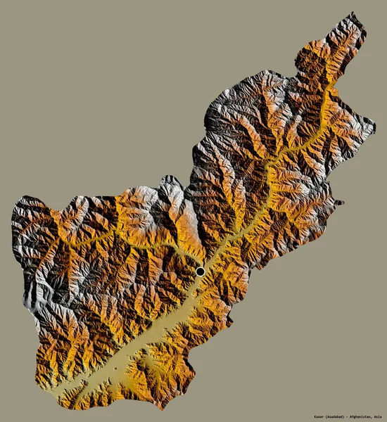 アフガニスタンの州クナールの形で その首都はしっかりとした色の背景に孤立しています 地形図 3Dレンダリング — ストック写真