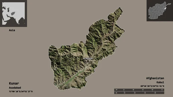 Shape Kunar Provinz Von Afghanistan Und Seine Hauptstadt Entfernungsskala Vorschau — Stockfoto