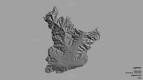 阿富汗省拉格曼地区 在一个地理参照框的坚实背景下被隔离 Bilevel高程图 3D渲染 — 图库照片