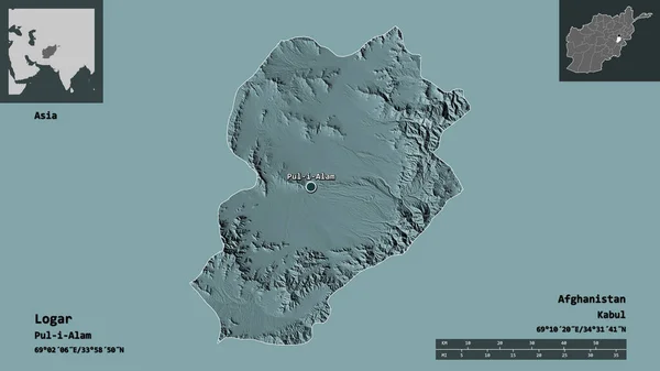 Shape Logar Provinz Von Afghanistan Und Seine Hauptstadt Entfernungsskala Vorschau — Stockfoto