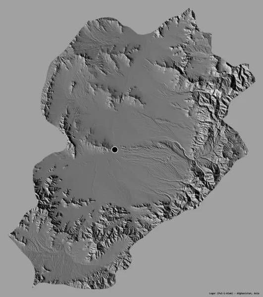阿富汗省的Logar形状 其首都被隔离在一个坚实的色彩背景下 Bilevel高程图 3D渲染 — 图库照片