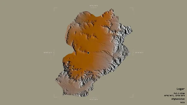 阿富汗省Logar地区 在一个地理参照框的坚实背景下被隔离 地形浮雕图 3D渲染 — 图库照片