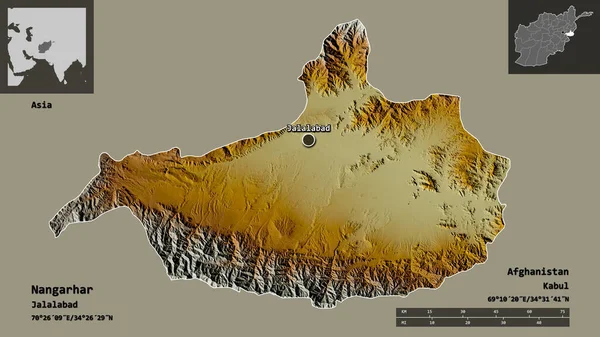 Nangarhar Şekli Afganistan Vilayeti Başkenti Uzaklık Ölçeği Gösterimler Etiketler Topografik — Stok fotoğraf