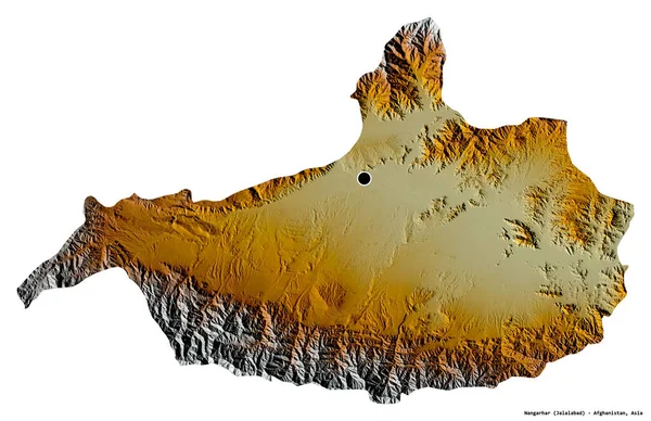 アフガニスタンの州 ナンガハールの形で その首都は白い背景に孤立しています 地形図 3Dレンダリング — ストック写真