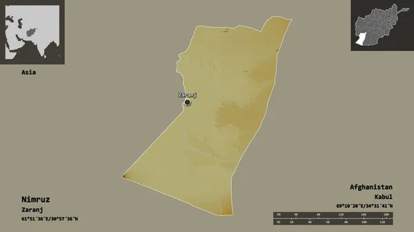 Форма Німруз Провінція Афганістан Столиця Масштаб Відстаней Превью Етикетки Карта — стокове фото