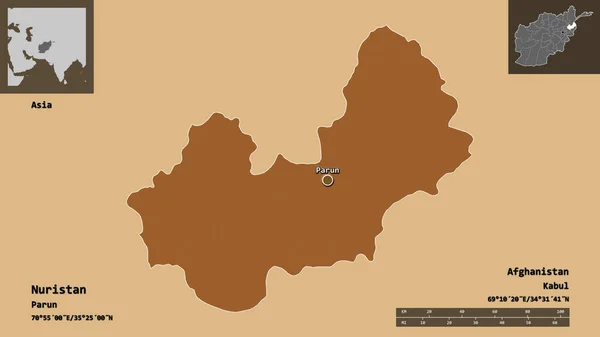 Form Nuristan Provinsen Afghanistan Och Dess Huvudstad Avståndsskala Förhandsvisningar Och — Stockfoto