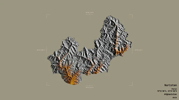 阿富汗的努里斯坦地区 在一个地理参照框的坚实背景下被隔离 地形浮雕图 3D渲染 — 图库照片