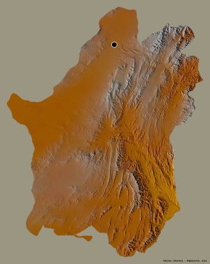 Paktika 'nın şekli, Afganistan eyaleti, başkenti katı renk arkaplanı ile izole edilmiş. Topografik yardım haritası. 3B görüntüleme