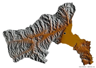 Afganistan 'ın Parwan eyaleti, başkenti beyaz arka planda izole edilmiş. Topografik yardım haritası. 3B görüntüleme