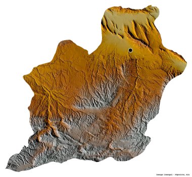 Samangan 'ın şekli, Afganistan eyaleti, başkenti beyaz arka planda izole edilmiş. Topografik yardım haritası. 3B görüntüleme